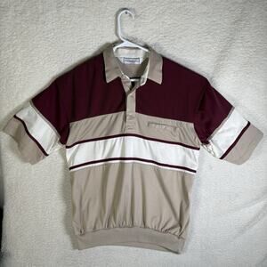 Classics Palmland Polo Shirt Mens Large Beige Maroon Striped 90s Grandpa